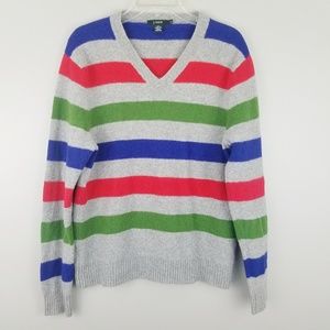 J. Crew Lambs Wool Striped Sweater V-Neck